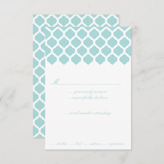 Blue Marocain Motif mariage fête RSVP Cartes (Devant / Derrière)