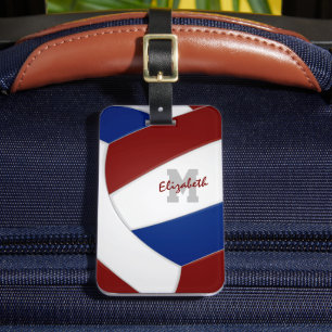 Blue Maroon Team Kleuren Monogrammed Volleybal Bagagelabel