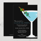 Blue Martini Cocktail Party Invitation Kaart (Voorkant / Achterkant)