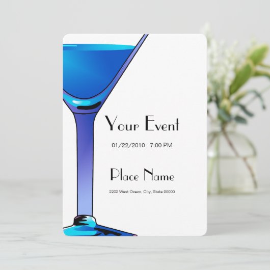 Blue Martini Cocktails Invitation Sjabloon Kaart (Staand voorkant)