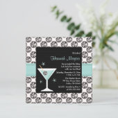 Blue Martini Diamond Bachelorette Party Invitation Kaart (Staand voorkant)