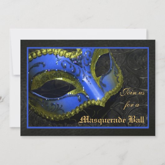 Blue Mask Masquerade Ball Halloween Invitation Kaart (Voorkant)