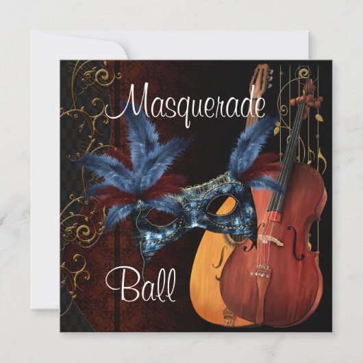 Blue Mask Musical Instruments Masquerade Ball Inv Kaart (Voorkant)