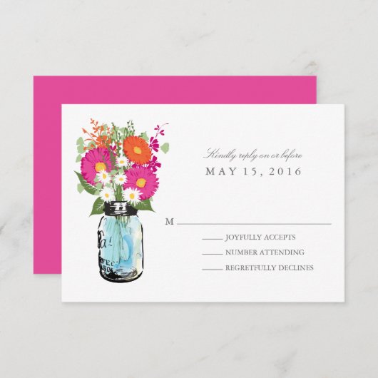 Blue Mason Jar et Gerber Daisies RSVP (Devant / Derrière)