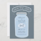 Blue Mason Jar & Fireflies Save the Date (Voorkant)