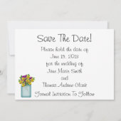 Blue Mason Jar Pansies Save the Date (Achterkant)
