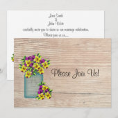 Blue Mason Jar Pansies Wedding Uitnodiging (Voorkant / Achterkant)
