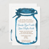 Blue Mason Jar Pays Mariage rustique Invitations (Devant / Derrière)