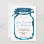 Blue Mason Jar Pays Mariage rustique Invitations (Devant)