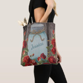  Blue Mason Jar Rustic Floral Name Tote Bag (Dichtbij)