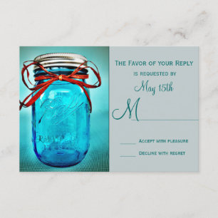 Blue Mason Jar Rustique Country Cartes RSVP
