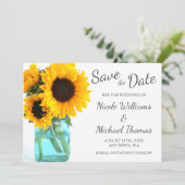 Blue Mason Jar Sunflower Save the Date (Staand voorkant)
