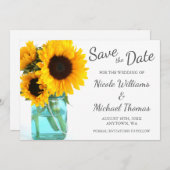 Blue Mason Jar Sunflower Save the Date (Voorkant / Achterkant)