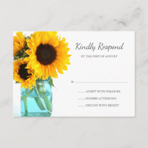 Blue Mason Jar Sunflower Wedding RSVP