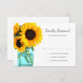 Blue Mason Jar Sunflower Wedding RSVP (Voorkant / Achterkant)