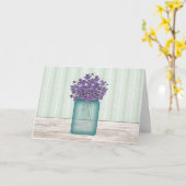 Blue Mason Jar Violets Carte d'anniversaire (Fleur jaune)