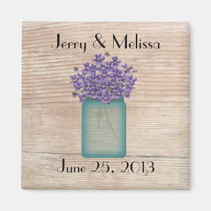 Blue Mason Jar Violets Mariage Favor Magnet