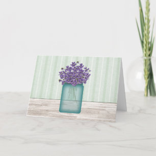 Blue Mason Jar Violets Verjaardag Kaart