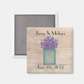 Blue Mason Jar Violets Wedding Favor Magnet Magneet (Voorkant / Achterkant)