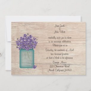 Blue Mason Jar Violets Wedding Invitation Kaart
