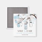 Blue Mason Jars & Flowers Save the Date Magnet Magneet (Voorkant / Achterkant)
