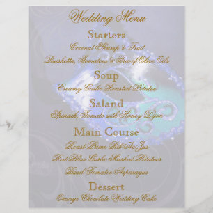 Blue Masquerade Ball Mariage Menu Flyer