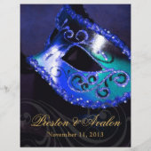 Blue Masquerade Ball Wedding Menu Flyer (Achterkant)