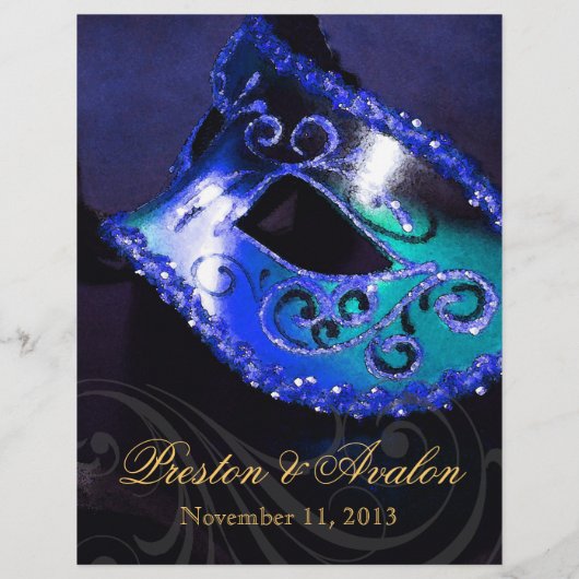 Blue Masquerade Ball Wedding Menu Flyer (Achterkant)