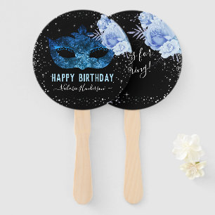 Blue Masquerade Birthday Party Hand Fan Handwaaier