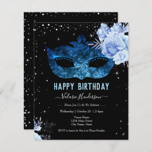 Blue Masquerade Birthday Party Invitation