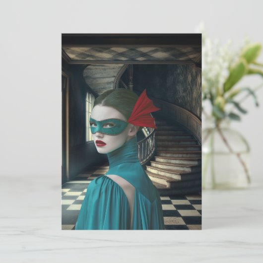 Blue Masquerade Digital Art Wenskaart Kaart (Staand voorkant)