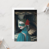 Blue Masquerade Digital Art Wenskaart Kaart (Voorkant / Achterkant in situ)