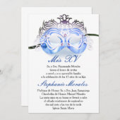 Blue Masquerade Quinceanera Birthday Uitnodiging (Voorkant / Achterkant)
