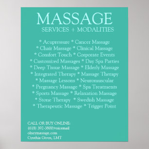 BLUE massage modaliteiten lijst Poster