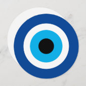 Blue Mati Evil Eye nazar rond faire-part de mariag (Devant / Derrière)