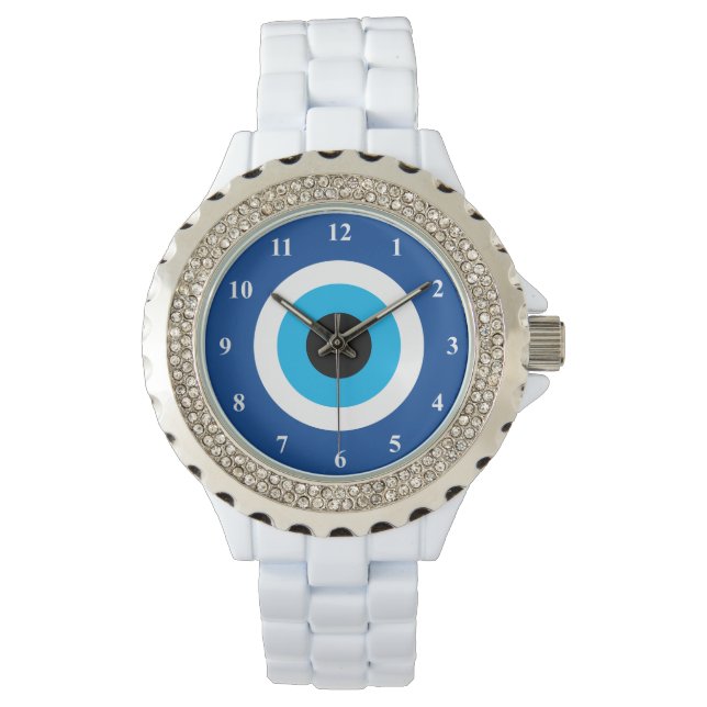 Blue Mati Evil Eye symbole émail montre pour femme (devant)