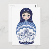 Blue Matryoshka Doll Briefkaart (Voorkant / Achterkant)