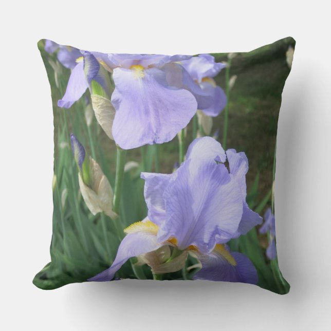 Blue Mauve Irises Fleurs Jeter Oreiller (Recto)