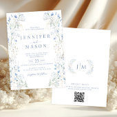 Blue Meadow Floral Wreath Wedding Invitation