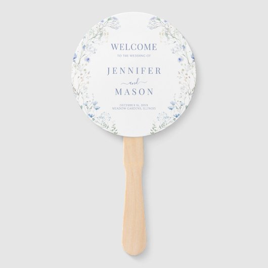 Blue Meadow Wild Flower Wreath Wedding Program Handwaaier (Voorkant)