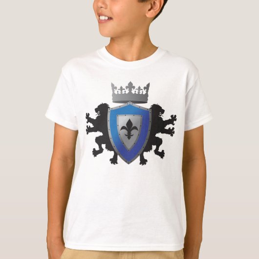 Blue Medieval Lion Heraldry Boy Ringer T-Shirt (Voorkant)