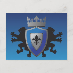 Blue Medieval Lion Heraldry Briefkaart