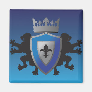 Blue Medieval Lion Heraldry Magnet Magneet