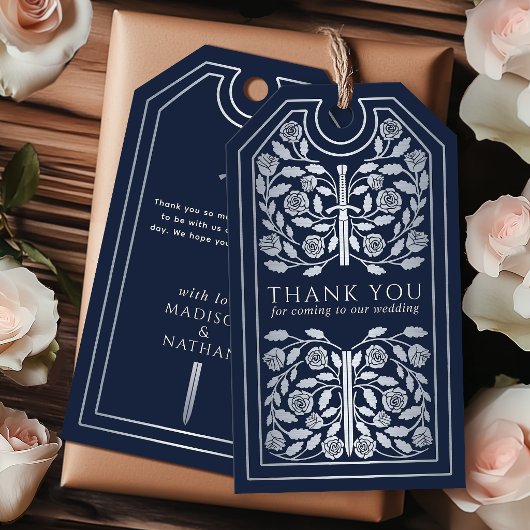 Blue Medieval Silver Sword Wedding Thank You Cadeaulabel