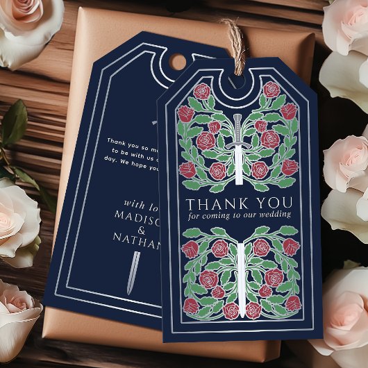 Blue Medieval Silver Sword Wedding Thank You Cadeaulabel
