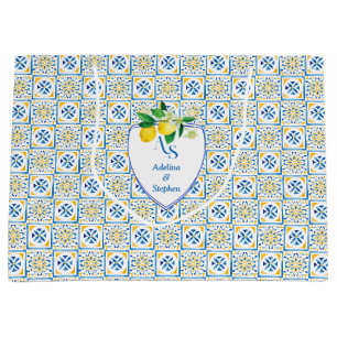 Blue Mediterrane Tegels Italië Crest Lemon Wedding Groot Cadeauzakje