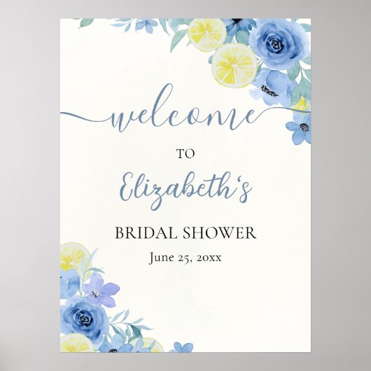 Blue Mediterranean Lemon Bridal shower Poster (Voorkant)