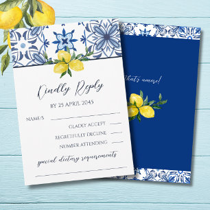 Blue Mediterranean Lemon Italian Wedding RSVP Kaar