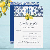 Blue Mediterranean Lemon Italian Wedding RSVP Kaar