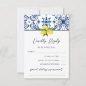 Blue Mediterranean Lemon Italian Wedding RSVP Kaar (Voorkant)